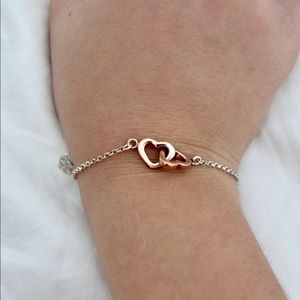 Silver Bracelet with Rose Gold Hearts